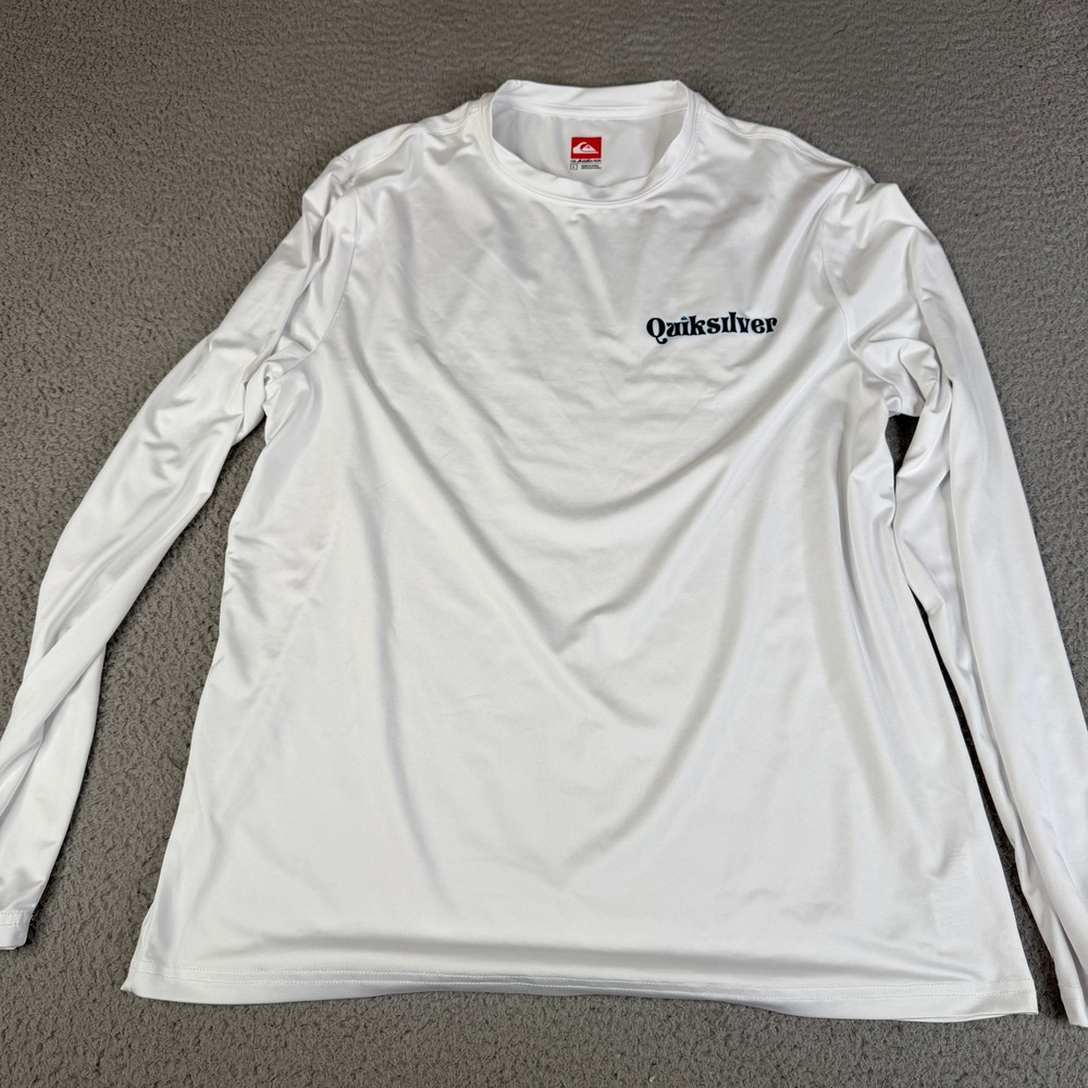Quiksilver Rash Guard Mens L White Long Sleeve Swim Shirt UPF Protection Surf